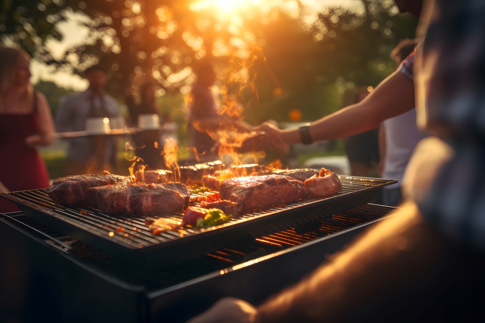 Grilling in backyard at Arista San Gabriel in Leander Tx!